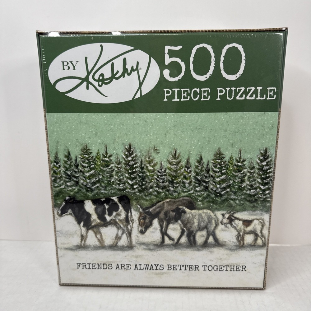 Friends Are Always Better Together 500 Pc Puzzle by Kathy Animals Snow Cow Trees
